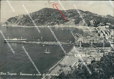 cg266 cartolina riva trigoso panorama e varo di una nave genova liguria