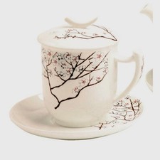 Tazza di Tè Con Teiera E Coperchio Bianco Ciliegio 380ml Porcellana TEALOGIC