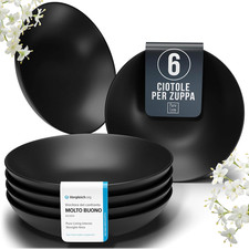 Piatti Neri Moderni - Set Piatti 6 Persone in Ceramica - Elegante Servizio Piatt