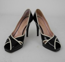 Scarpe donna E'Clat vernice open toe tacco stiletto plateau n37 Black&Whte-45U