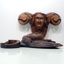 Coppia di putti angeli intagliati in legno di noce fregi fine '800 antica a347