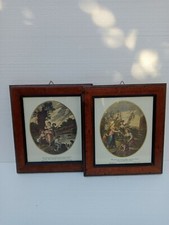 Coppia Quadri Stampe '800 Firmate Cornice Legno Arte Povera