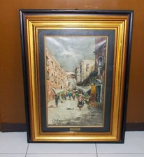 Quadro olio GIULIO DE SIMONE Mercato Parigi OTTIMO 27x43 Painting Paris