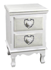 COMODINO CUORE 2 CASSETTI BIANCO SHABBY CHIC CASSETTIERA CAMERA LETTO 54*37*34cm