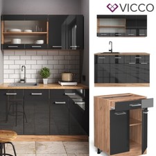 Cucina componibile blocco cucina ad incasso R-Line 140 cm single antracite Vicco