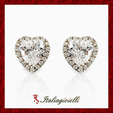 Romantici Orecchini Cuore Brillanti in Argento 925 Rodiato Oro Bianco