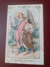 1913 SAN RAFFAELE ARCANGELO GRANDE E RARO SANTINO CARTONATO 