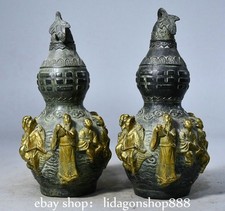Coppia scultura zucca statua otto immortali rame dorato marcato Qianlong 6,4"