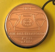 ITALIA 2021 MONETA RAME 5 EURO ANNIVERSARIO INVENZIONE TELEFONO ANTONIO MEUCCI