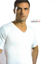 3 PZ MAGLIA UOMO RAGAZZO LEABLE 203 MANICA CORTA COLLO V COTONE CALDO INTERLOK