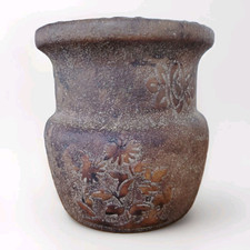 Antico Vaso in Pietra Scolpita a Bocciarda decori a Rilievo Cina XVIII Sec Qing
