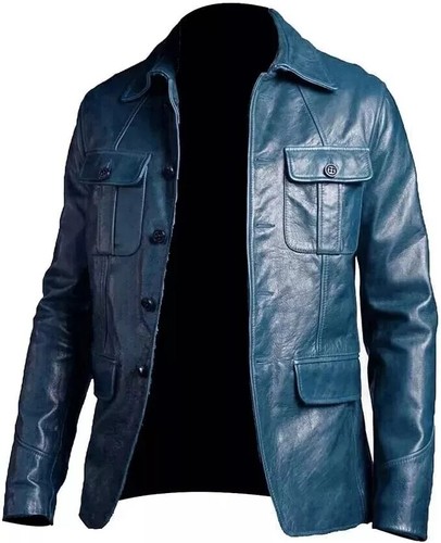 Blazer uomo pelle blu - , vera
