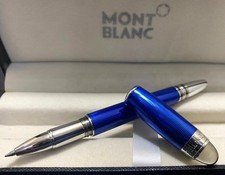 Bellissima scatola penna roller Montblanc Star Walker blu fodera corpo inchiostro nero