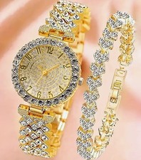 Orologio Donna con Strass Lucidi Quadrante al Quarzo Elegante con Braccialetto