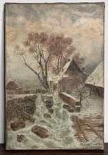 Antico quadro -Olio su tela -  1904 - Paesaggio  invernale