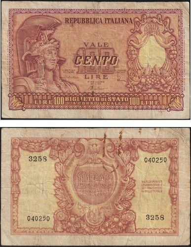 100 lire italia elmata - 100,