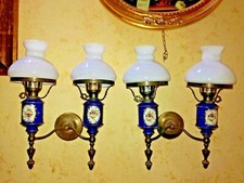  ANTICA COPPIA DI  APPLIQUE IN BRONZO PIENO CON PORCELLANA E OPALINE 1900