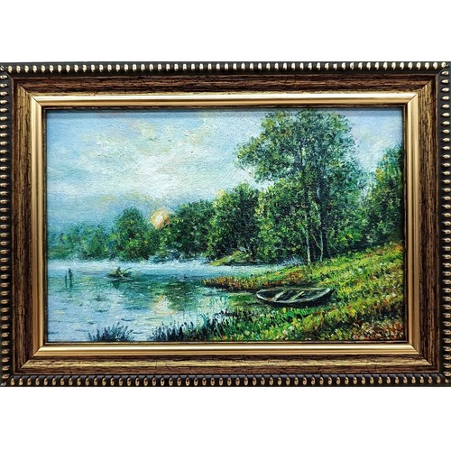 Barca sul lago dipinto olio