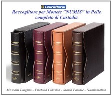 LEUCHTTURM - Raccoglitore NUMIS in PELLE con custodia - NERO - nuovo !!!!