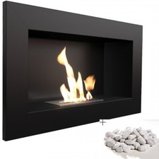 Camino a bioetanolo biocamino parete GOLF 64 cm nero bruciatore + pietre decora