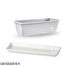 VASO BALCONIERA FIORIERA CASSETTA NAXOS BIANCO IN PLASTICA 50 CM CON SOTTOVASO