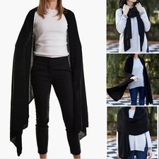 Stola Misto Cashmere Sciarpone Donna 220x75 Nero Made In Italy Marenza Moda