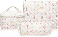 3 Piezas Beauty Case Donna,Beauty Case Da Viaggio Morbido Grande Makeup Bag Morb