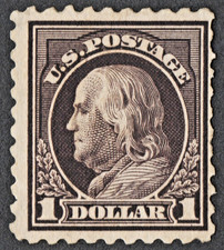 US Sc# 460 *MINT OG H* { $1 FRANKLIN } "SCARCE PERF 10' DL-WMK DAL 1915 CV$ 625