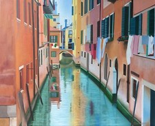 Canale di Venezia dipinto olio originale architettura italiana paesaggio urbano arte murale 22x18