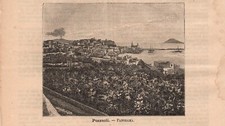 POZZUOLI veduta panoramica Napoli STAMPA ANTICA del 1891 Antique print