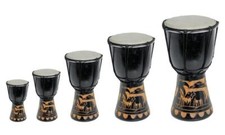 Tamburo Djembe Bambini 15cm 20cm 25cm 30cm Bongo Elefante Nero + Istruzioni Nuovo