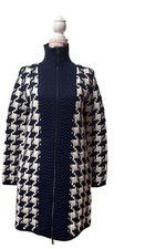 Cappotto Blu Bianco Collo Alto Donna