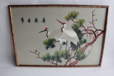 Quadro Seta ricamata gru