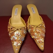 sandali  gialle, 39, gialle con tacco basso. Impreziosite paillettes traslucide