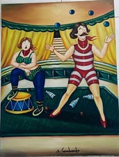 Salvo Lombardo, Franz Borghese, Guttuso  - i Circensi- olio su tela -