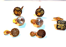 GEMELLI-N.7-VINTAGE-3 STILE TOLEDO INTARSIATI  ORO-2CON ZIRCONI-2 COL.ORO INCISI