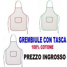 INGROSSO 10/20/30/50pz GREMBIULE CUCINA 100% TASCA COTONE BIANCO ROSSO BLU VERDE