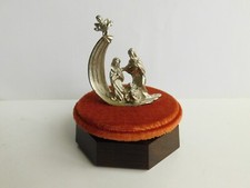 CARILLON NATALIZIO GIREVOLE  PELTRO ANNI' 70 CON BASE IN LEGNO  STILLE NACHT