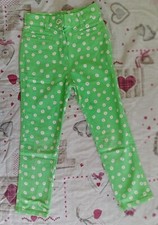 SISLEY PANTALONI BAMBINA TAGLIA 30 = 4-5 ANNI VERDE CON MARGHERITE NUOVI