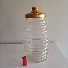 ANTICO BARATTOLO ANNI 50 CARAMELLE DROGHERIA  IN VETRO SOFFIATO CON TAPPO ORO