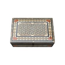 Piccolo portagioie o portagioie in legno moresco intarsio, intricato intarsio in legno, vintage