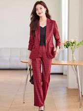 Tailleur Rosso Chic Con Giacca A Un Bottone E Pantalone Formale CF45562