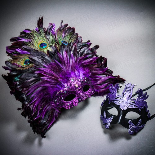 Maschera viso viola piuma - , di