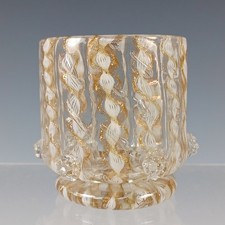 Salviati Murano Zanfirico e avventurina vetro miniatura vaso o portauovo