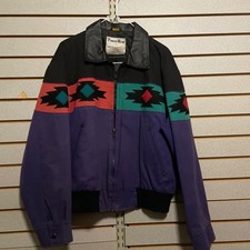 Giacca vintage Pioneer Wear Southwestern stampa azteca bomber collo pelle M anni 90