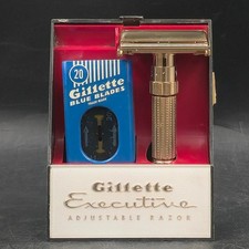 Vintage 1961 G-1 Gillette Executive Rasoio Gold Fat Boy 1-9 Regolabile con Custodia
