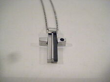 Ciondolo acciaio CROCE.lucido con zircone nero.Idea regalo COMPLETO
