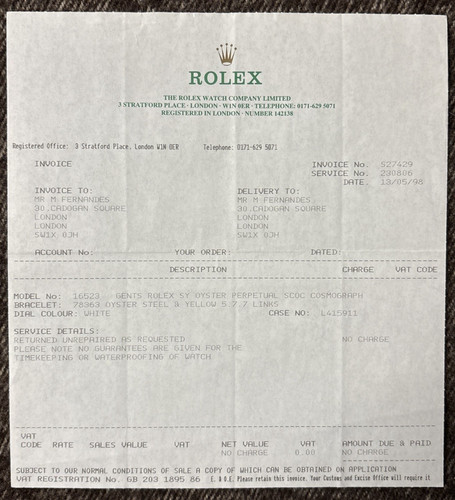 Rolex service certificate - rolex,