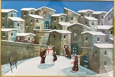 Olio Su Tavola di Luigi Silvi (IL PUPAZZO DI NEVE) epigono di Norberto Proietti