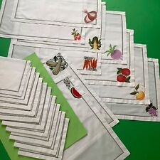 Set vintage ricamo punto croce frutta e verdura 10 tovagliette + 10 tovaglioli